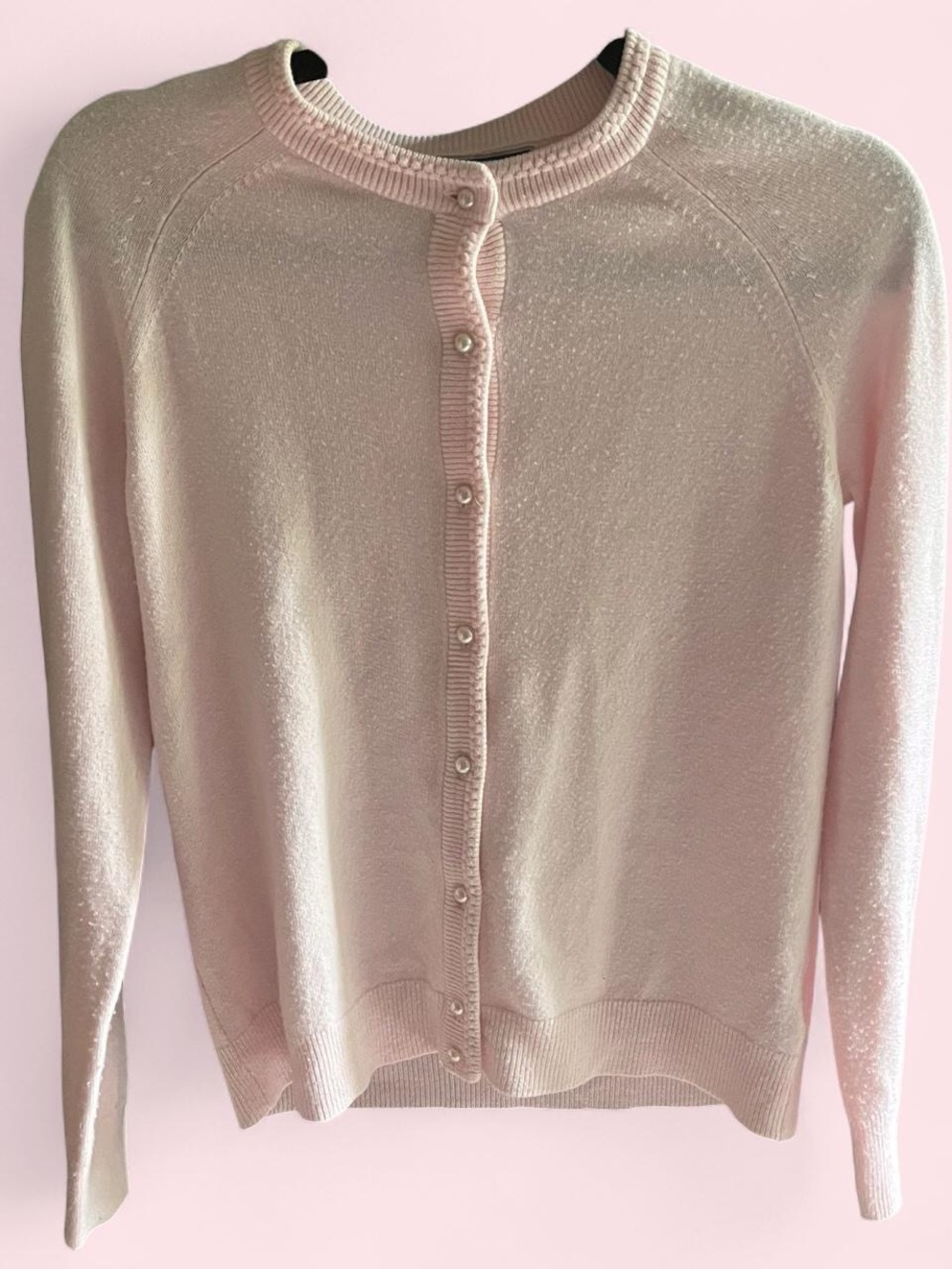 Karen Scott Pale Pink Button-Front Crewneck Cardigan